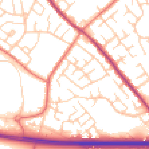 Daytime road noise heatmap for WA3 2RR