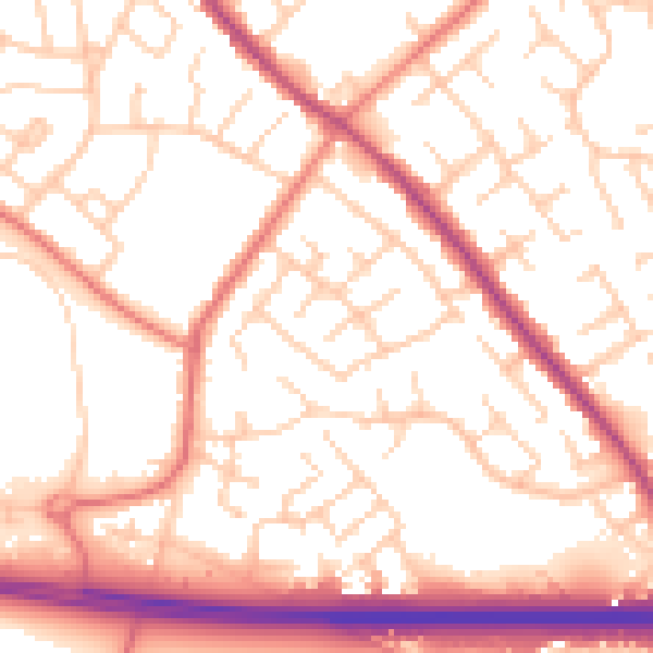 Daytime road noise heatmap for WA3 2RS