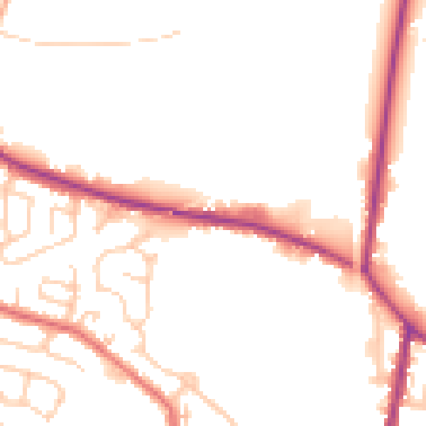 Daytime road noise heatmap for WA3 3AY