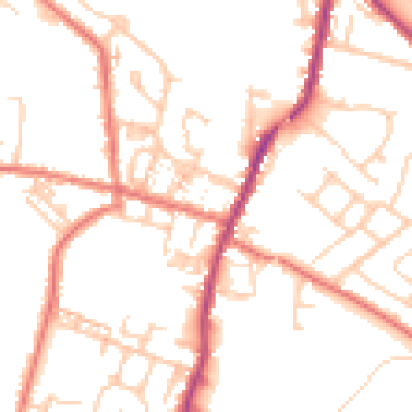 Daytime road noise heatmap for WA3 3BN