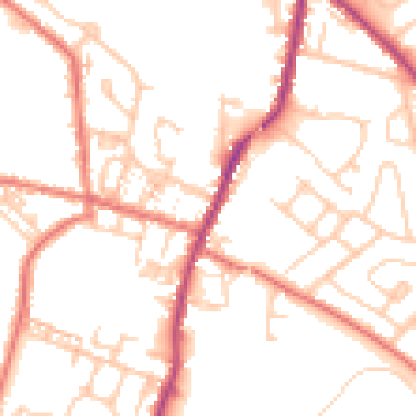 Daytime road noise heatmap for WA3 3BT
