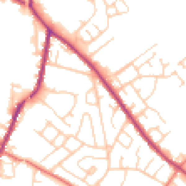 Daytime road noise heatmap for WA3 3DZ