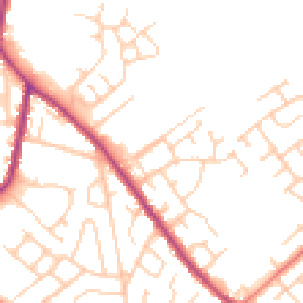 Daytime road noise heatmap for WA3 3EU