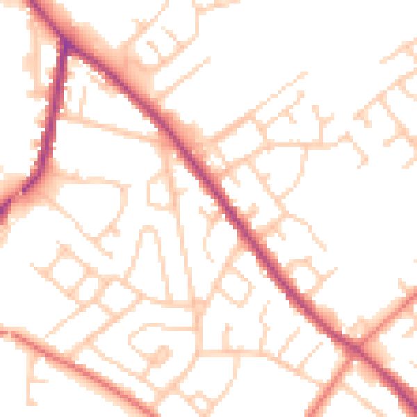 Daytime road noise heatmap for WA3 3GZ