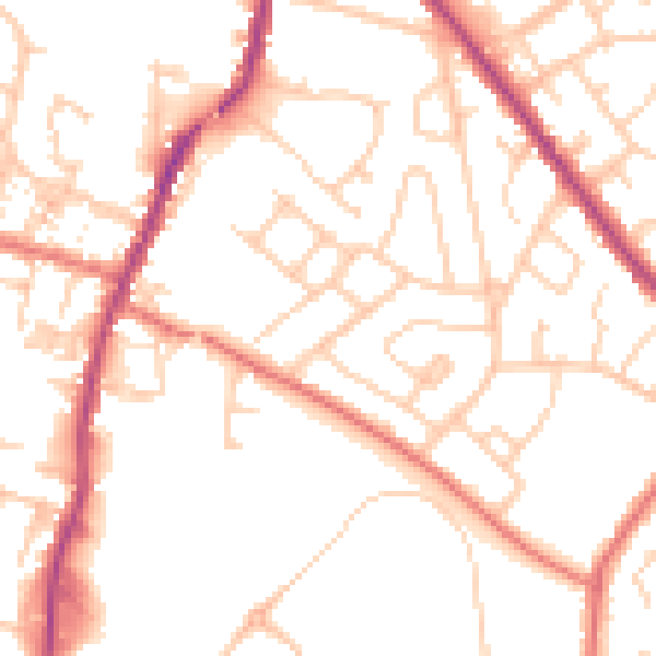 Daytime road noise heatmap for WA3 3LN