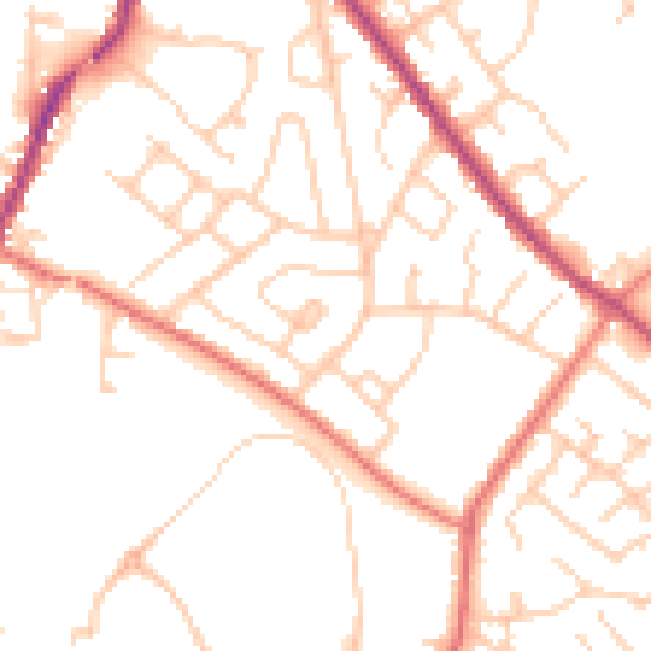 Daytime road noise heatmap for WA3 3LQ