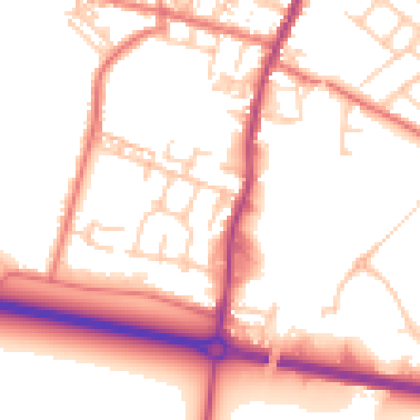 Daytime road noise heatmap for WA3 3PD