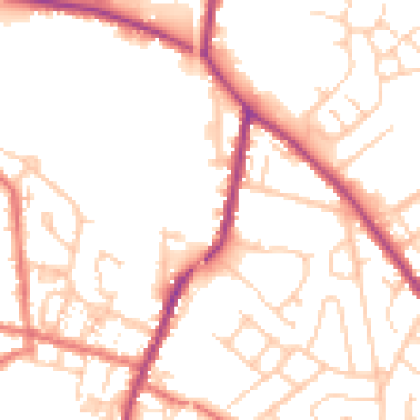 Daytime road noise heatmap for WA3 3TE