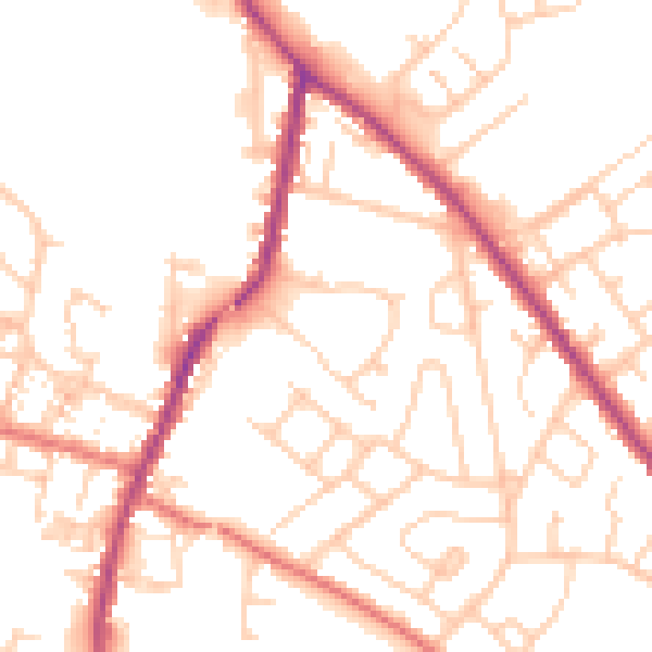 Daytime road noise heatmap for WA3 3TH