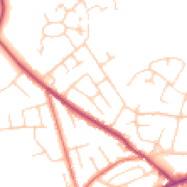 Daytime road noise heatmap for WA3 4DE