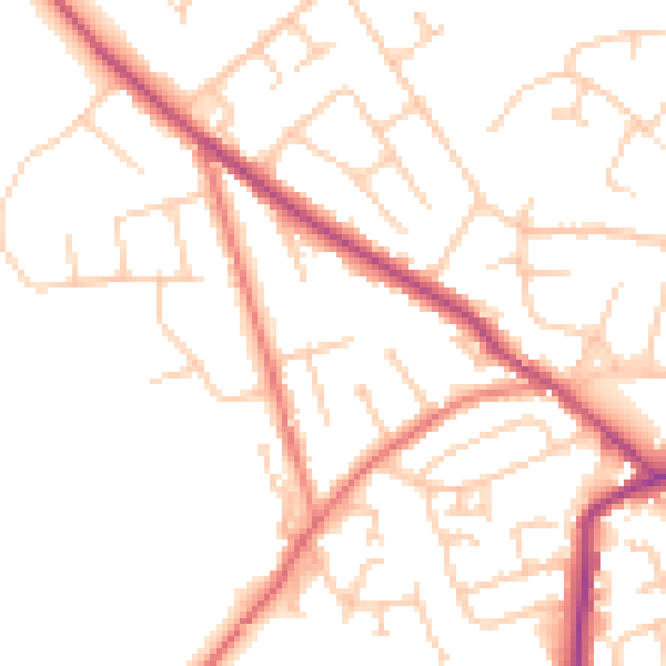 Daytime road noise heatmap for WA3 4NN