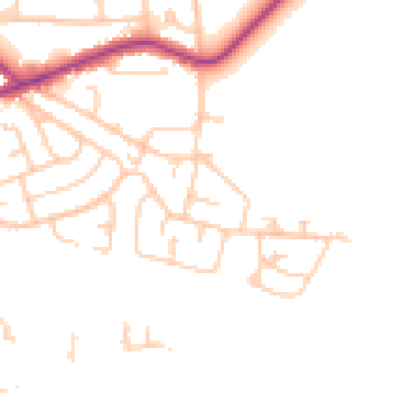Daytime road noise heatmap for WA3 5DU