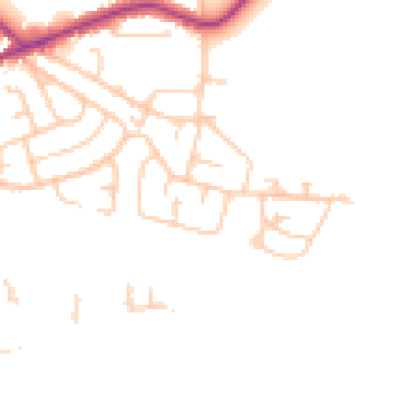 Daytime road noise heatmap for WA3 5DY