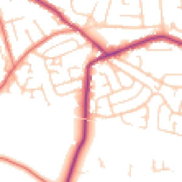 Daytime road noise heatmap for WA3 5RB