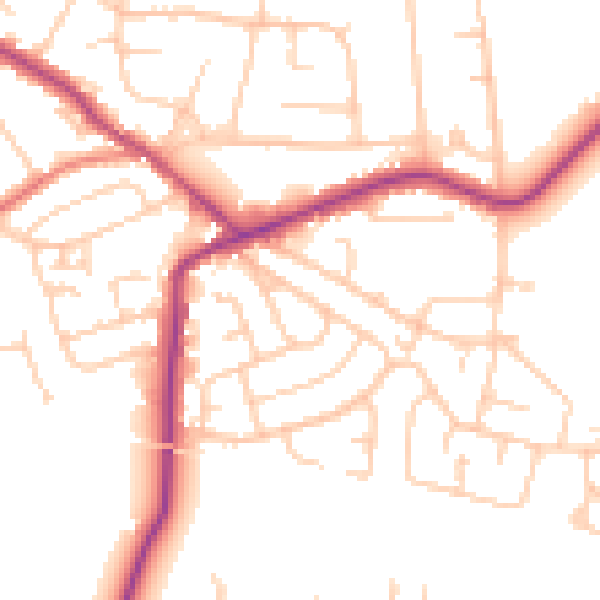 Daytime road noise heatmap for WA3 5RZ