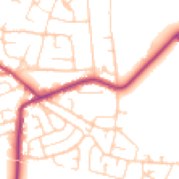 Daytime road noise heatmap for WA3 5SH