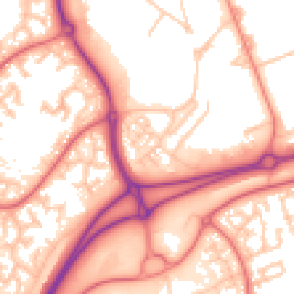 Daytime road noise heatmap for WA3 6ND
