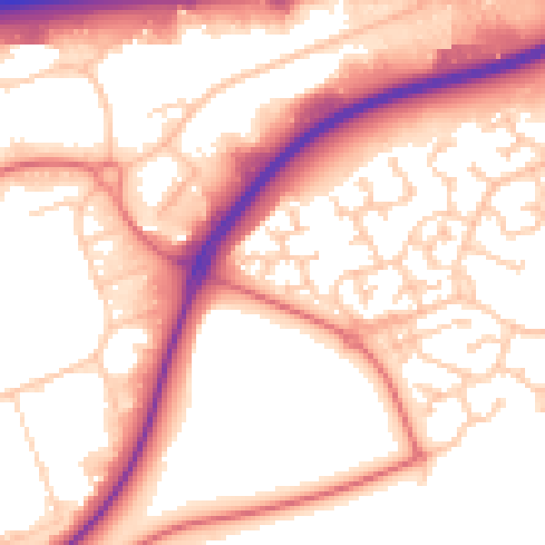 Daytime road noise heatmap for WA3 6TY