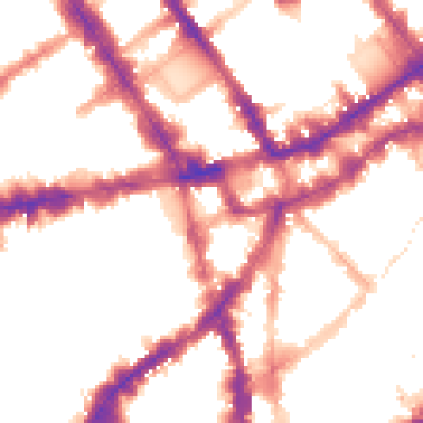 Night-time road noise heatmap for WC2H 8AQ