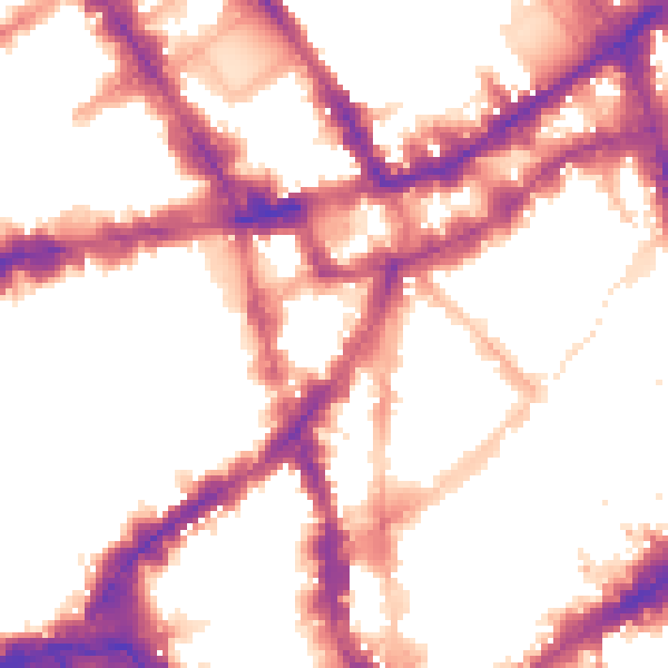 Night-time road noise heatmap for WC2H 8DE