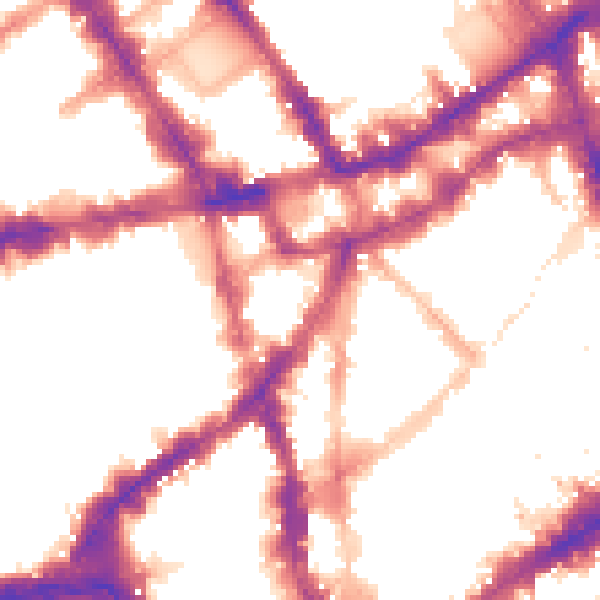 Night-time road noise heatmap for WC2H 8DF