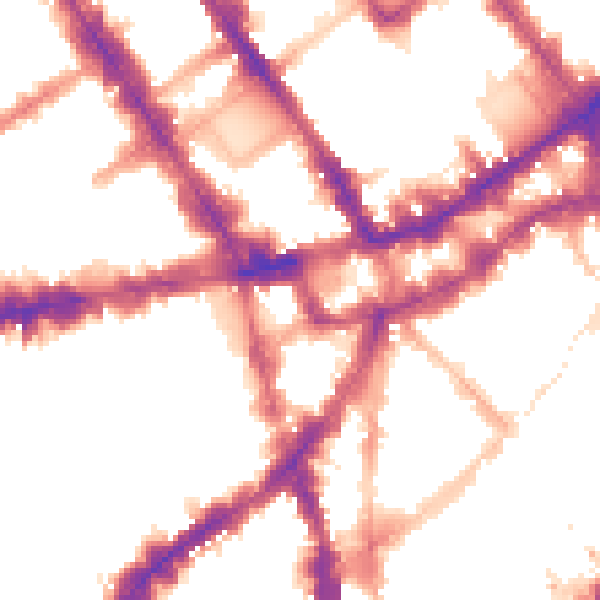 Night-time road noise heatmap for WC2H 8LW
