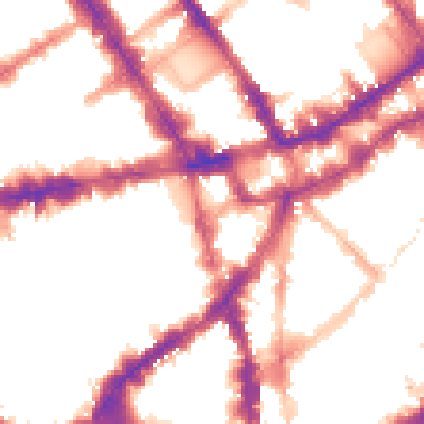 Night-time road noise heatmap for WC2H 8NE