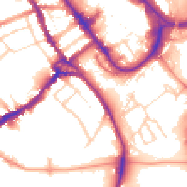 Daytime road noise heatmap for WD18 0AL