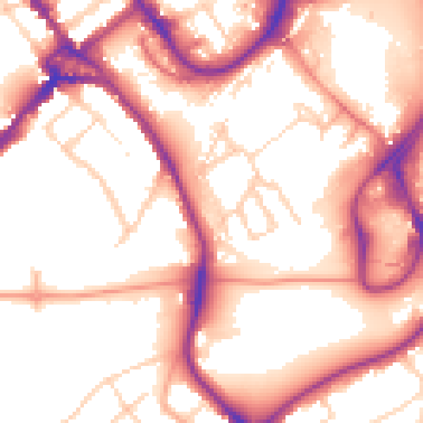 Daytime road noise heatmap for WD18 0AT