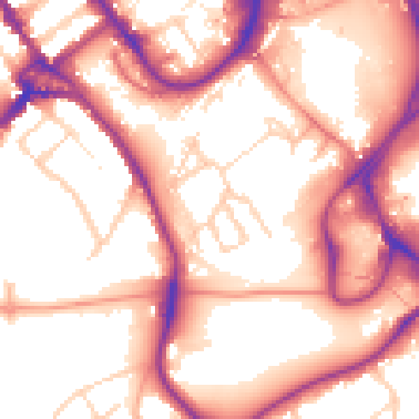 Daytime road noise heatmap for WD18 0BA