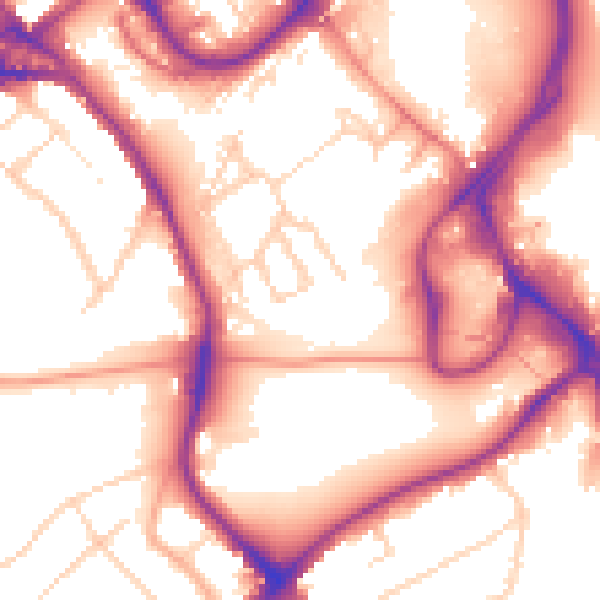 Daytime road noise heatmap for WD18 0BD