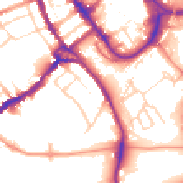 Daytime road noise heatmap for WD18 0DY