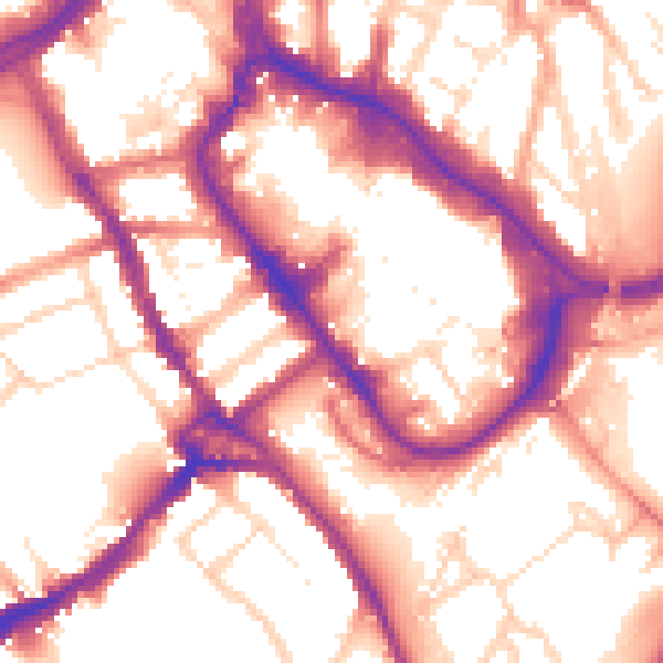 Daytime road noise heatmap for WD18 0EQ
