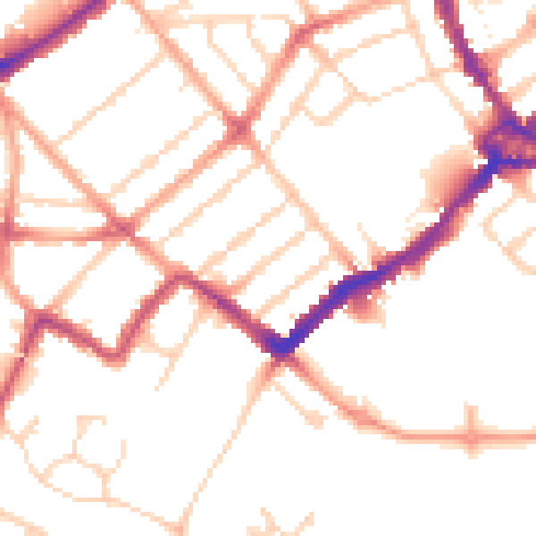 Daytime road noise heatmap for WD18 0HR