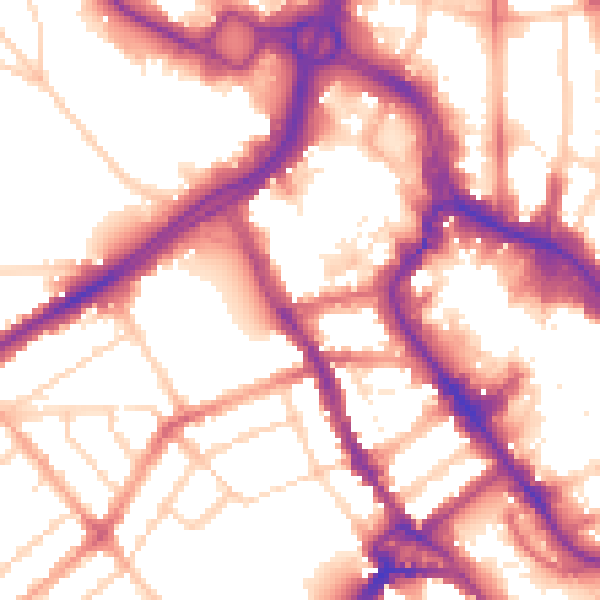 Daytime road noise heatmap for WD18 0JS