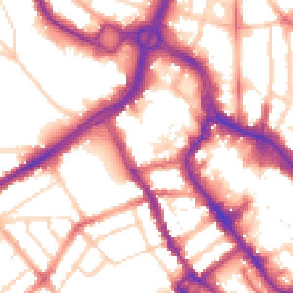 Daytime road noise heatmap for WD18 0JZ