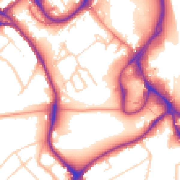 Daytime road noise heatmap for WD18 0LD