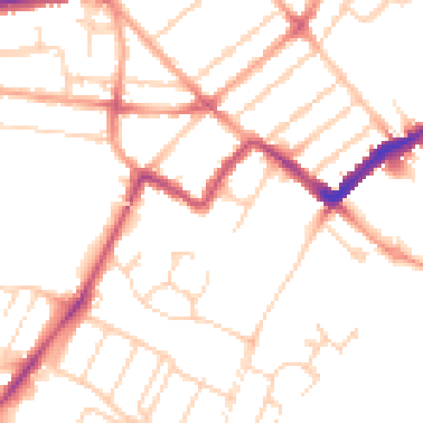 Daytime road noise heatmap for WD18 0XP