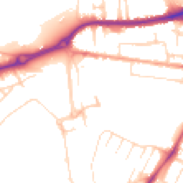 Daytime road noise heatmap for WD18 8AT