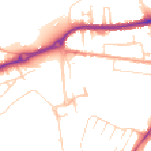Daytime road noise heatmap for WD18 8AZ