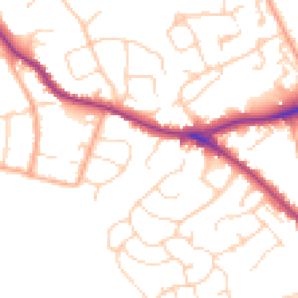 Daytime road noise heatmap for WD23 1AH