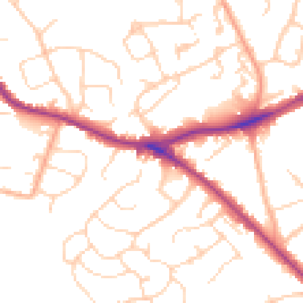 Daytime road noise heatmap for WD23 1AJ