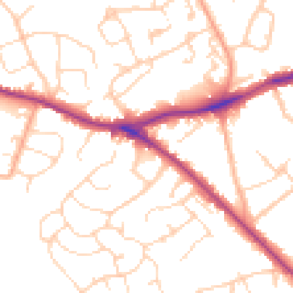 Daytime road noise heatmap for WD23 1EA