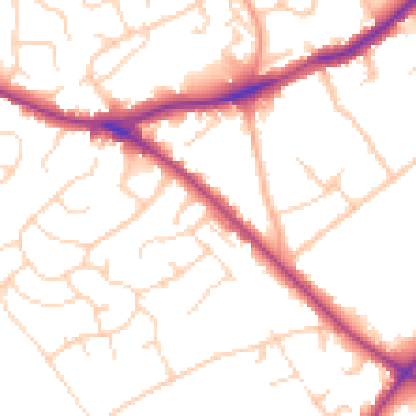 Daytime road noise heatmap for WD23 1EB