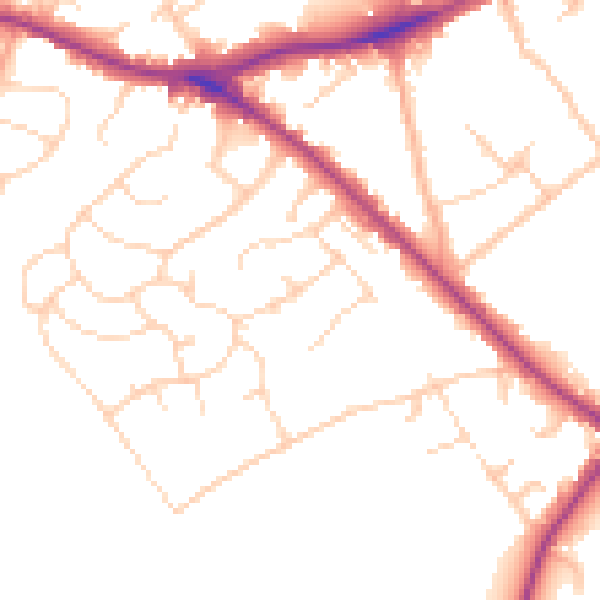Daytime road noise heatmap for WD23 1HA