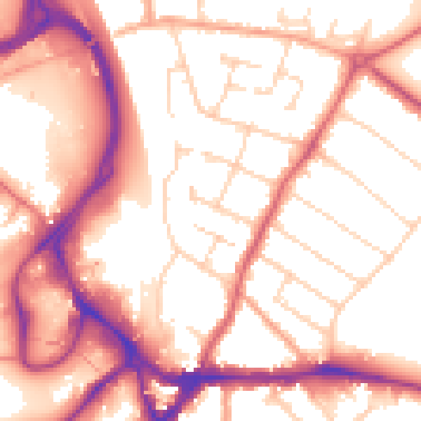 Daytime road noise heatmap for WD23 2JU