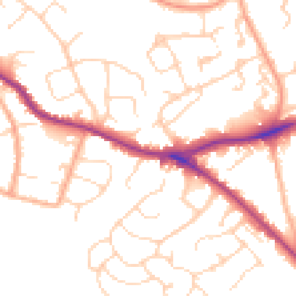 Daytime road noise heatmap for WD23 4JW