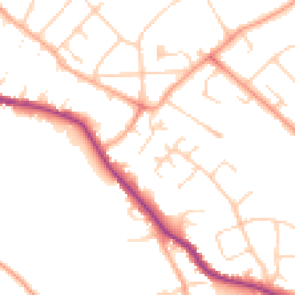 Daytime road noise heatmap for WD23 4UA