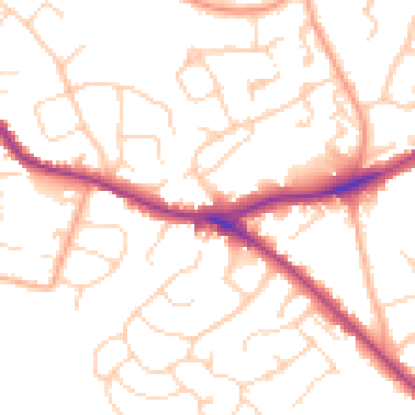 Daytime road noise heatmap for WD23 4XF