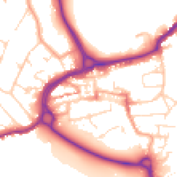 Daytime road noise heatmap for WD3 1SB
